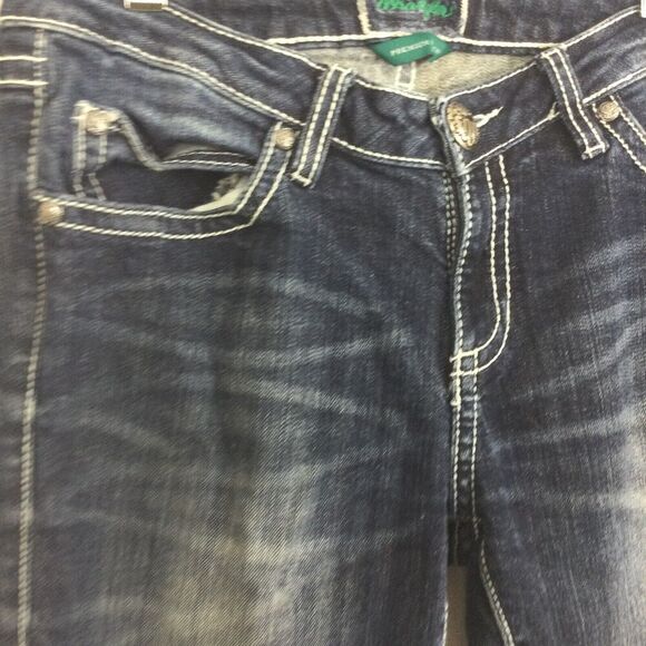 Wrangler Premium Patch Bootcut Mid Rise Western Dark Wash Denim Jeans Blue - Picture 12 of 15